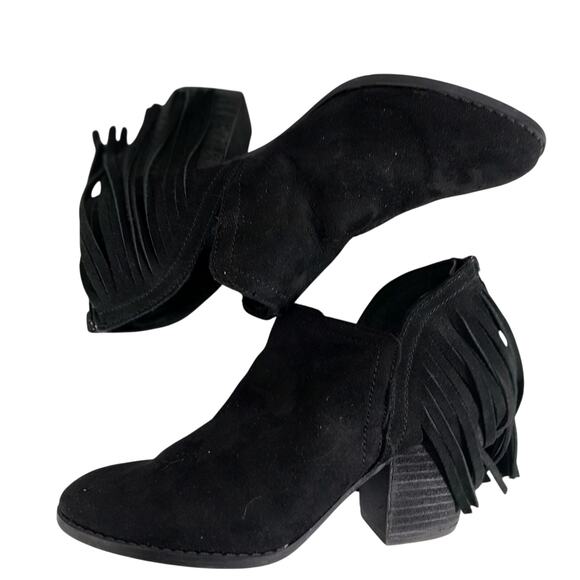 NWOT-1 SHOW! CARLOS SANTANA! BLACK GENUINE SUEDE LEATHER FRINGED BOOTIES! SZ 7M - Picture 7 of 10